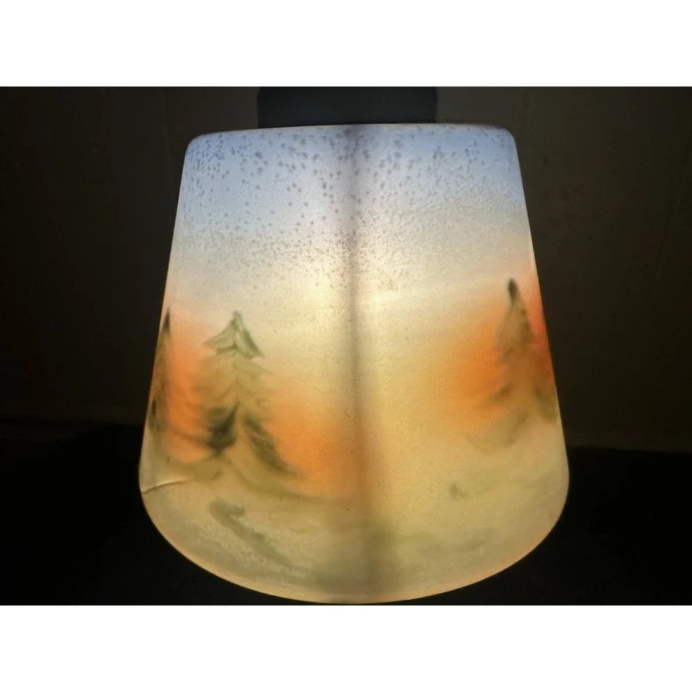 Antique Reverse Painted Table Lamp Brass Scenic Shade‎ Pull Chain 14